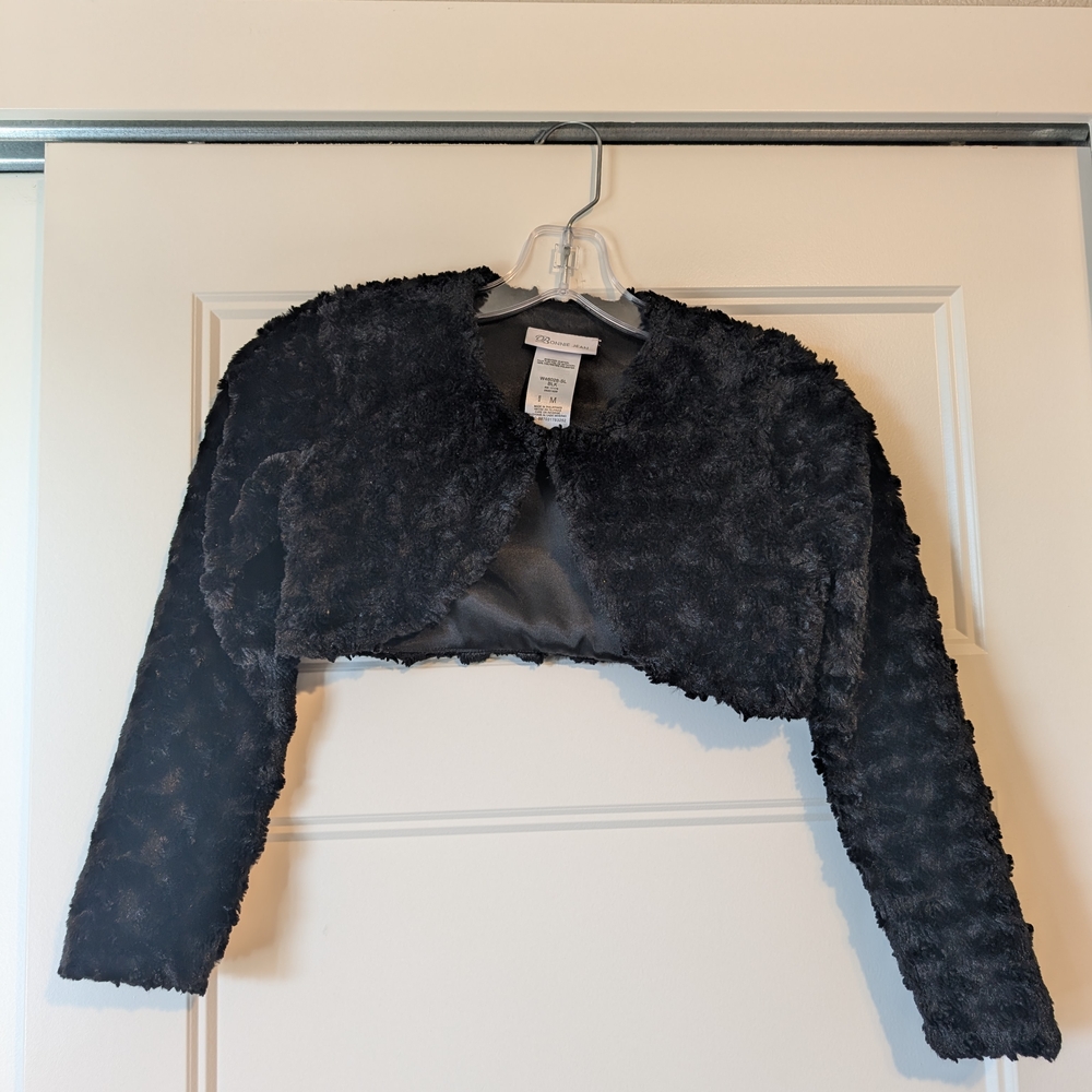Girls Black Faux Fur Bolero Jacket